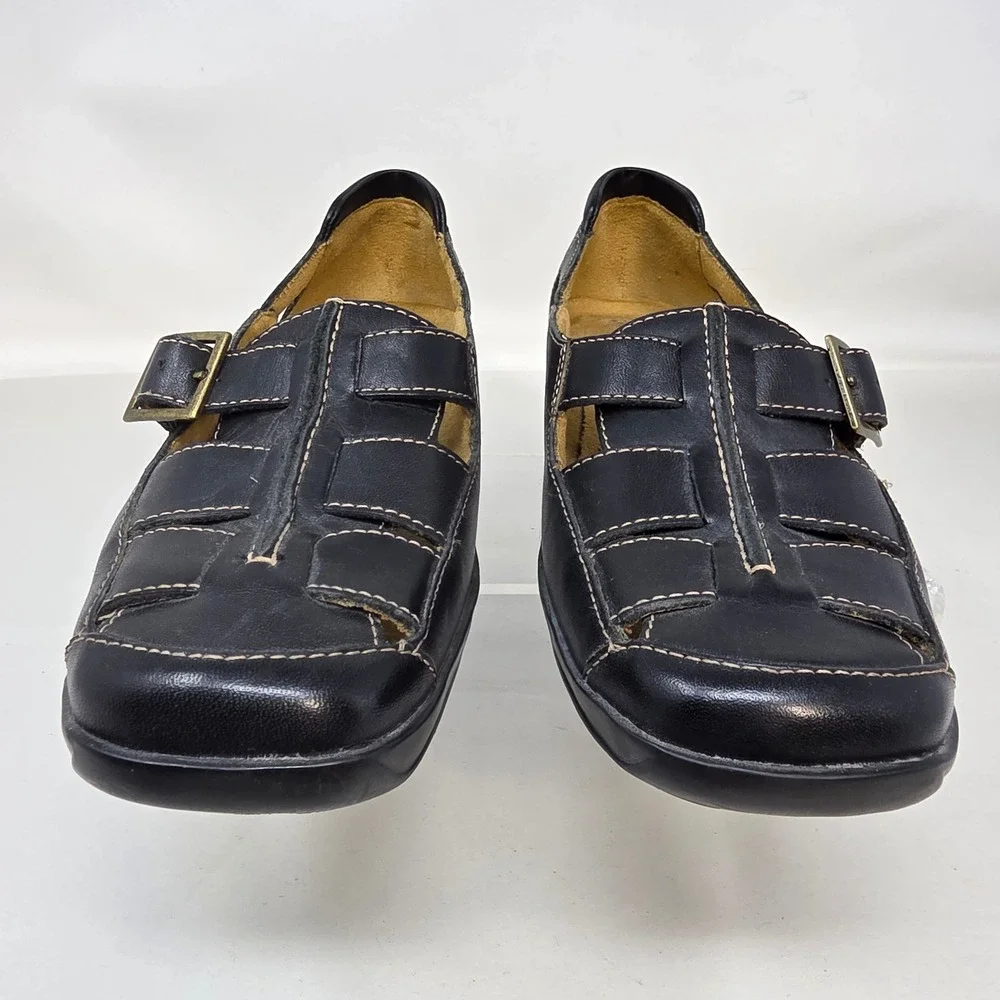 Naturalizer Dangle Loafers Women 6M Black Leather Caged Fisherman Flats Buckle